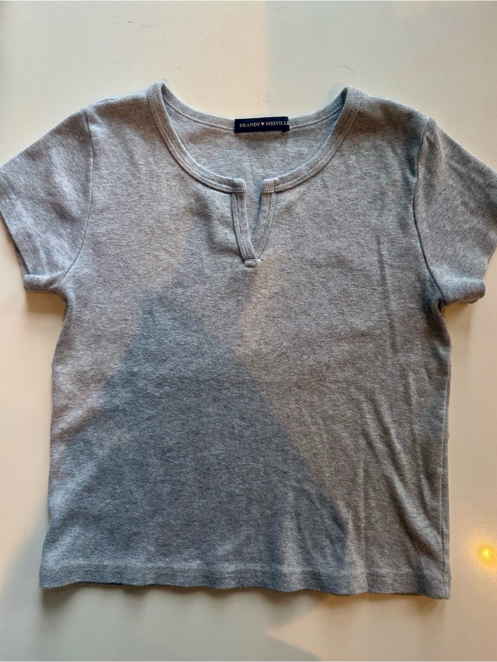 Brandy Melville Heather Gray Notch-Neck Short Sleeve Tee